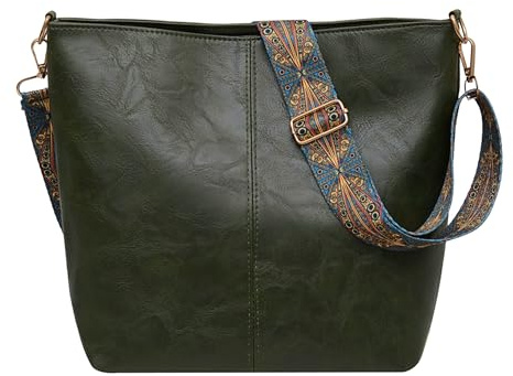 Namenand Umhängetasche Damen Große Leder Crossbody Bag Damen Moderne Taschen mit Breiter Gurt Leder Hobo Bag Shopper Tasche mit Abnehmbarem Schultergurt für Alltag, Schulausflug und Einkauf - Grün