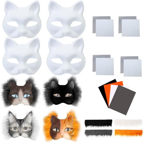 YIMINI Katt-mask, Therian Virgin Masker, DIY vit mask, DIY tomma pappersmasker, vitmålningspappersmasker, för maskerad, karneval, cosplay, halloween (D, 20)