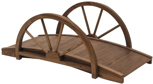 Outsunny Pont de Jardin en Bois, Pont de Bassin, Charge Max. 150 KG décoration du Jardin 100 x 50 x 37 cm avec Balustrade à Demi-Roues, Pont décoratif pour ruisseau, Marron