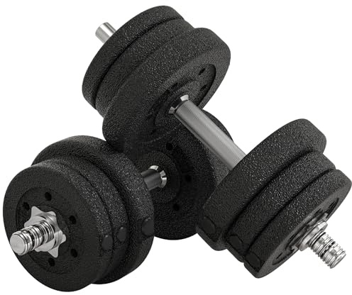 HOMCOM Ensemble d'haltères courtes total 25 kg - dumbbell paires - poids réglable - 12 plaques - barres incluses - entraînement musculaire & haltérophilie - acier polyuréthane noir