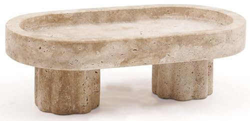 Radicaln Vassoio ovale in marmo con supporto, 25,4 cm, in travertino, fatto a mano, vassoio decorativo per bancone del bagno e tavolino da caffè, ideale organizer per gioielli e candele