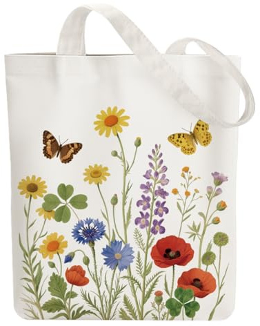 ANATTASOUL Baumwolltasche Personalisiert mit Text in Wildblumen Und Schmetterlinge, Leinwand Geschenk Tragetasche für Damen Freundin Mama Schwestern Ehefrau Geburtstag, Muttertag Tasche