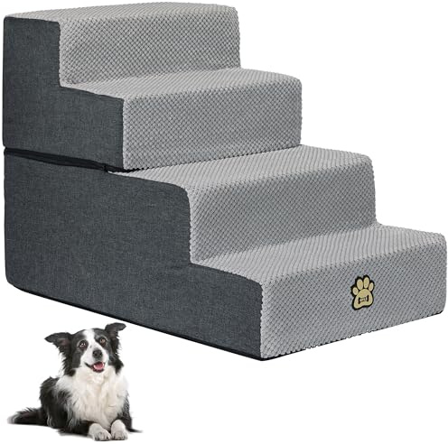 OYLZ Dog Stairs Pets Steps 4 Gray Pet Ladder for Sofa Couch and Bed Made of High Density Sponge Stairs with Removable Washable Cover Non-Slip Base 18 H