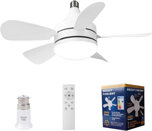 SAUGLAE Ceiling Fans with Lights and Remote Control, E27/B22d Base, 3 Fan Speeds, 3 Colors stepless dimming, LED Ceiling Light for Bedroom, Living Room Kitchen, Living Room, Pack of 1