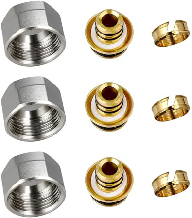 Raccord Per à Compression: 3 Pièces 16x2mm 3/4 Eurocône, Raccords de Serrage pour Tube Chauffant et Plancher Chauffant, Convient pour Eau Chaude et Froide