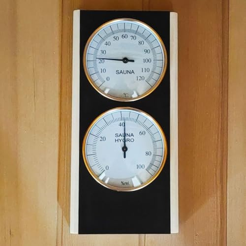 Thermomètre hygromètre avec cadre en bois - Affichage analogique - 25,4 cm - Pour la surveillance de la température et de l'humidité du sauna