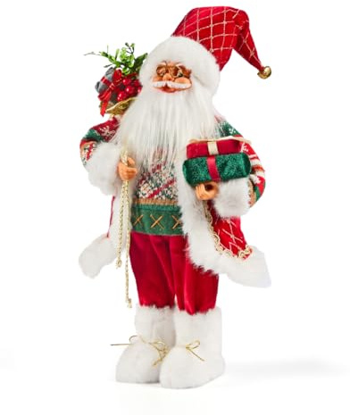 Santa Claus Standing Figure/Traditional Christmas Decoration with Festive Outfit & Gift Sack/Large or Medium Size (Medium)