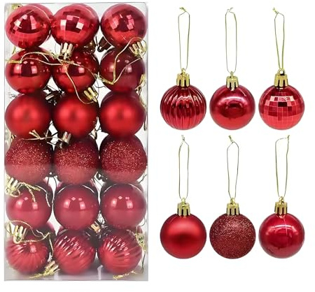 Weihnachtsbaumkugeln Rot, 36 Stück 4cm Kunststoff Christbaumkugeln, Festliche Baumkugeln Weihnachten für Weihnachtsbaum Deko (Rot)