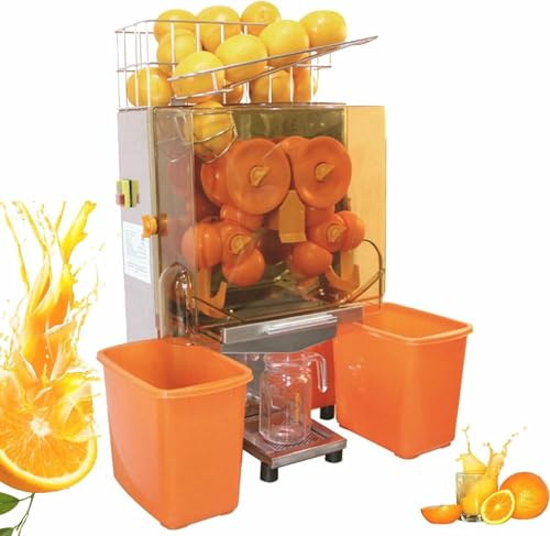 XSDAJSD Exprimidor de Naranjas Comercial con Filtro extraíble, Extractor automático de Jugo, exprimidor de 20 Naranjas por Minuto, 2 Cubos recolectores de cáscaras.