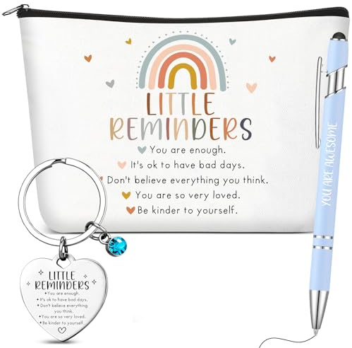 Xuniea Set di 3 regali ispiratori piccoli promemoria borsa per il trucco e portachiavi You are Awesome Inspirational Pen per donne colleghe amiche affermazione positiva salute mentale regali di Natale