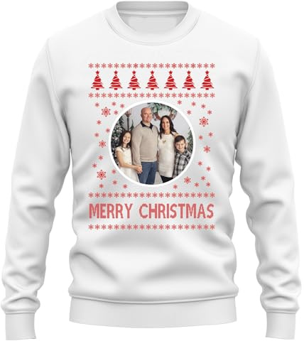 Custom Personalised Christmas Sweater | Holiday Jumper with Name & Photo | Festive Gift for Men Women White
