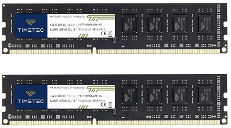 Timetec Premium 16GB KIT(2x8GB) DDR3L/DDR3 1600 MHz PC3L-12800/PC3-12800 Nicht-ECC ungepuffert 1,35 V/1,5 V CL11 2Rx8 Dual Rank 240 Pin UDIMM Desktop PC Computerspeicher RAM Modul Upgrade