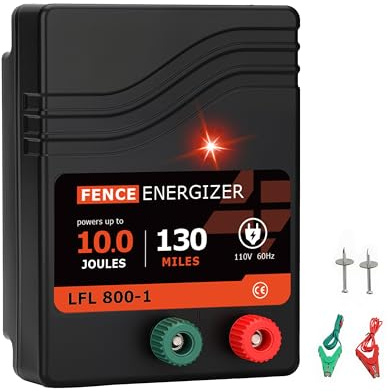 Electric Fence Charger AC Powered 110 Miles, 110 Volt 8 Joule Plug-in Electric Fence Energizer, Output Voltage Max 11.3 KV for Livestock, Preventing Predators from Intruding