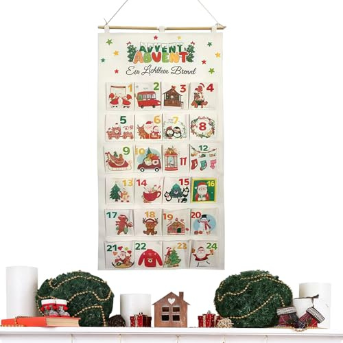 Jul Textil Advent Med Fickor Snackpåsar För 24 Dagar