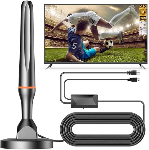 Antenne TV Intérieure Puissante, Nouveau pour 2026 Antenne TNT Numérique à Portée de Réception 80 KM avec amplificateur, Prend en Charge 4K 1080p Tous Les Téléviseurs Anciens et Intelligents