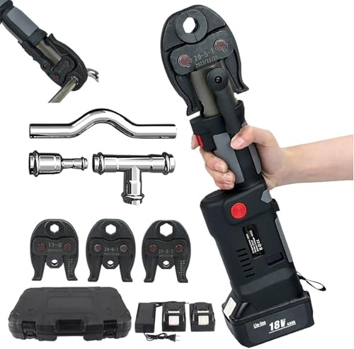 LHMWTWR Presszange Akku, Akku Presszange, Pressmaschine, Mit V15/V22/V28 Pressbacken und 2x 18V 2.0Ah Akkus, Profi Presszange Akku, Kontinuierliches Crimpwerkzeug für Kabel und Endhülsen