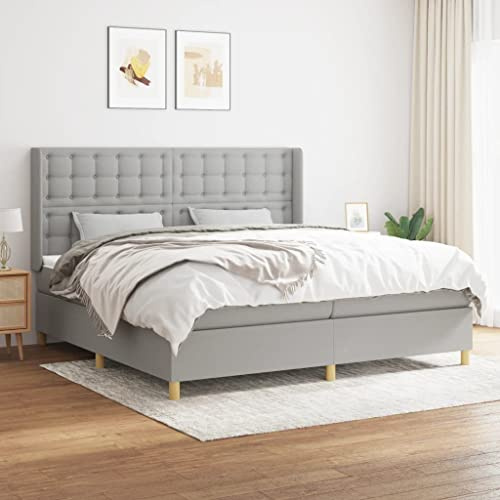 Frdhee Bettrahmen Seniorenbett,Boxspringbett mit Matratze Hellgrau 200x200 cm Stoff,Betten für Schlafzimmer Gästezimmer