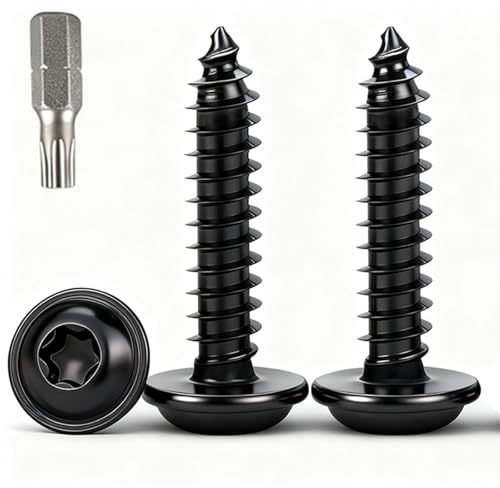 BACSHBY 20 Piezas Tornillos Autorroscantes Torx M4x12mm,Acero Inoxidable Negro A2 V2A,Tornillo Autorroscante con Cabeza Plana con Broca para Madera,Metal