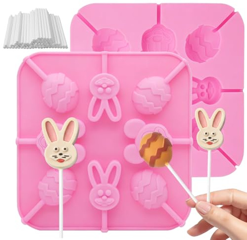 2 Stück Ostereier Silikonformen für Lutscher,Ostern Silikon Schokoladenformen,Ostern Osterhase Ei Form Schokoladenform,Osterei Silikonform,Osterhase Silikon Form,Backform Dessert Tools