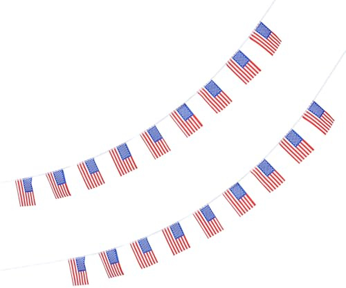 ELAYARD Bandierine Americane Triangolari 38 Pezzi 14X21 CM Filo da 10 Metri Decorazioni Sospese per Feste Nazionali e Eventi Estivi Striscione Resistente Riutilizzabile per Allestimenti