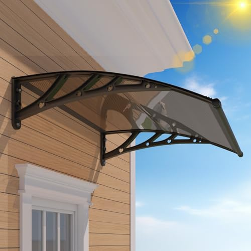Outsunhom 40'' x 48'' Door Awning Exterior, Polycarbonate Window Overhang Canopy with UPF 50+, Rain Snow Sun Protection, Spliced House Overdoor Awnings for Door Entrance,Outside,Patio, Porch,Deck