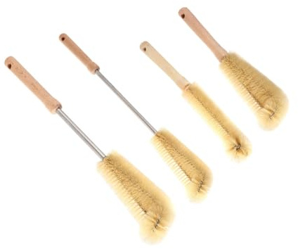 FONDOTIN Lot de 4 Set de Brosses à Long Manche 30-50 Cm pour Nettoyage Précis de Biberons, Gobelets et Tasses Isothermes, Bois Solide, Brosse Fine Multifonctionnelle sans Rayure, Outil