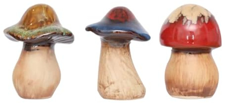 HOMSFOU Keramik Pilz Gartenfiguren 3 Stück Wetterfest für Balkon und Mikrolandschaftsdeko im Freien