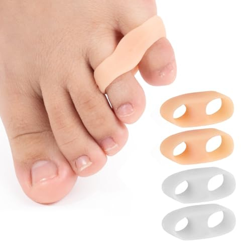 Hontaog 4 Paar Kleiner Zeh Zehenstrecker, Gel Zehenabstandshalter Silikon Zehenspreizer, Wiederholbare Zehentrenner Abstandshalter Toe Spacer für Vermeiden Überlappende Zehen, Weiß + Hautfarbe