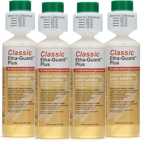Valvemaster Classic Etha-Guard Plus ethanol stabiliser neutraliser for E5, E10 petrol. 4 x 250ml bottle.