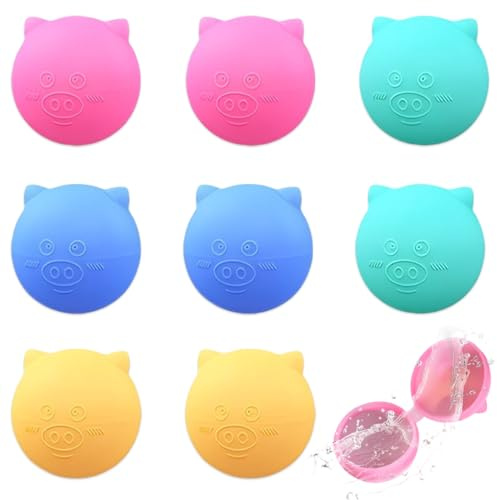 YIPFEN 8 Wiederverwendbare Silikon Wasserbomben, Schweinchen-Design, BPA-frei, Weiche Wasserbälle, Kompakt & Tragbar, für Pool, Strand, Garten & Wasserschlacht