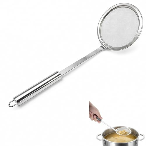 ZhuPu Skimmer Spoon, 100 Mesh Fine Oil Strainer for Soup, 304 Stainless Steel Fat Skimmer for Cooking, Kitchen Grease Filter Sieve with Handle
