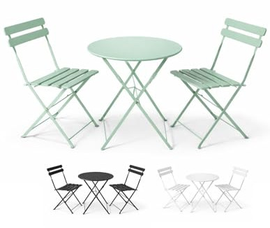 Set Bistró Plegable Arles Metalico | Mesa y 2 Sillas de Exterior e Interior Resistente | Muebles de Jardin, Balcón y Terraza