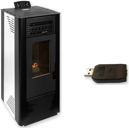 EIDER BIOMASA Estufa de Pellets SIRIO 11 – 11,09 kW – Rendimiento 92% – Hasta 255 m³ – Tolva 15 kg – Programable WiFi – Encendido Rápido – Clase A++ + Módulo WiFi — Control por App