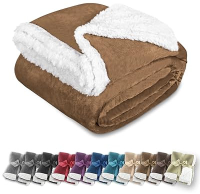 Gräfenstayn® Dicke Kuscheldecke flauschig & super weich - warme Sherpa-Fleecedecke in Lammfell-Optik als Wohndecke, Tagesdecke & Sofadecke - Überwurf Decke Sofa & Couch (Braun 240x220)