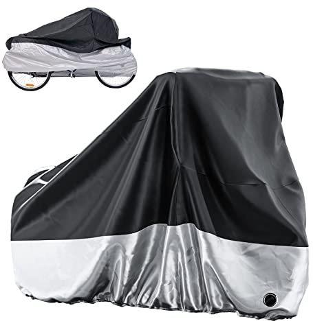 MOPHOTO Adult Tricycle Cover for Outdoor Storage, Waterproof Bike Cover for Adult Trikes, UV-Resistant Trike Covers with Lock Hole, Elastic Hem, Buckle Strap & Storage Bag