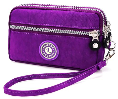 LassZone Wristlets Wallets for Women Nylon Clutch Bag Mobile Phone Purse Smartphone Bag Ladies 3 Layer Zipper Handbag with Detachable Wrist Strap for Cellphone Card Cash | Nylon