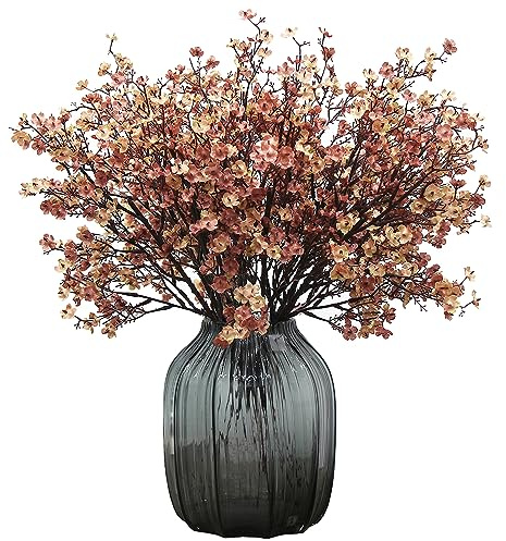 JAKY-Global Babys Breath Silk Artificial Flowers 6 Bundle European Fake Flowers Decor Wedding Party Fall Stems Decoration Bouquets DIY Home Garden,Farmhouse,Living Room Decor (Beige Brown-6pcs)