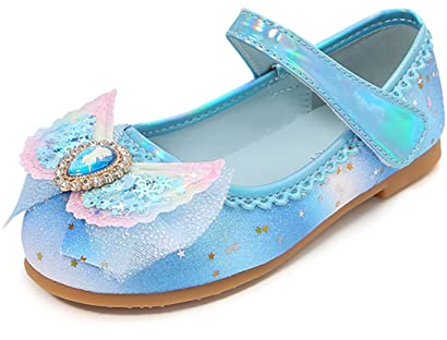 YOSICIL Mädchen Prinzessin Schuhe Flamenco Schuhe ELSA Schuhe Flache Ballerinas Kinder Partei Glitzer Schuhe für Karneval Kostüm Zubehör Schuhe Halloween Festschuhe Tanzball, Blau, 27