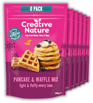 Gluten Free Pancake & Waffle Mix (6 x 266g) | Creative Nature Vegan Pancake Mix | Nut Free, Dairy Free | Top 14 Allergen Free | 6 Pack
