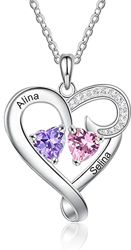 RolaOnly Weihnachtsgeschenke für Frauen Personalisierte Halskette S925 Silber Individuell 2-5 Geburtssteine Name eingraviert Individuell gestalteter Herzschmuck Anhänger Halsketten