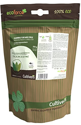 CULTIVERS Abono Corrector de Carencias Múltiples 250 g Ecológico para Plantas. Hierro, Manganeso, Boro, Cobre, Molibdeno complejado con EDTA. Fertilizante 100% Natural.