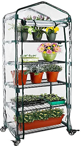 Worth Mini serre de jardin à 5 niveaux avec roulettes – Petite serre de jardinage portable avec housse en PVC – Roulettes pivotantes robustes avec freins – 193 x 68 x 48 cm (H x L x l) pour intérieur