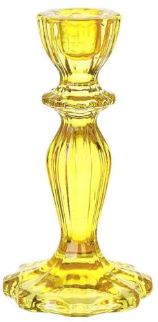 Talking Tables - Yellow Glass Candlestick Holder, Decorative Taper Candle Stand, Elegant Dinner Party Decorations, Easter Home Décor, Summer Birthday, Garden, Wedding