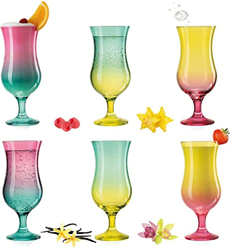 PLATINUX Set di 6 bicchieri da cocktail arcobaleno, in vetro, 400 ml (max. 470 ml)