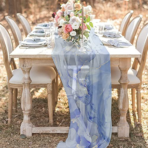 ZOYIEP 1 cortina transversal de gasa transparente, camino de mesa de gasa con diseño de mármol, decoración para fiestas de bebés, bodas (19 x 55 pulgadas = 48 x 140 cm)
