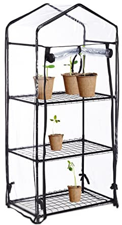 Relaxdays Serra per Il Balcone, in Ferro e Telo in PVC, Giardinaggio, a 3 Piani, 126 x 59 x 37 cm, Nero Trasparente