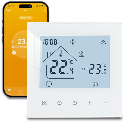 Beok Wifi Raumthermostat Fußbodenheizung, Wasser Heizungsthermostat Smart Home Thermostate Fussbodenheizung Thermostat Digital Unterputz Kompatibel Alexa, Google Home, 3A 230V TDR89W-WIFI-WP Weiß