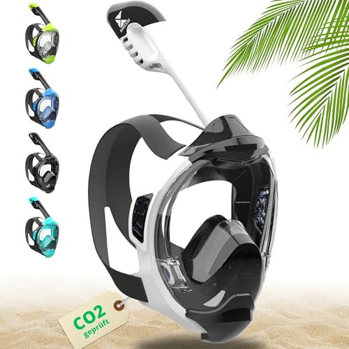 Khroom Schnorchelmaske Erwachsene & Kinder ab 3 Jahre | CO2 sicher | Vollgesichtsmaske mit Easy-Breath System | Schnorchelset Alternative | Seaview Y Tauchmaske Erwachsene/Kinder (S/M Weiß)
