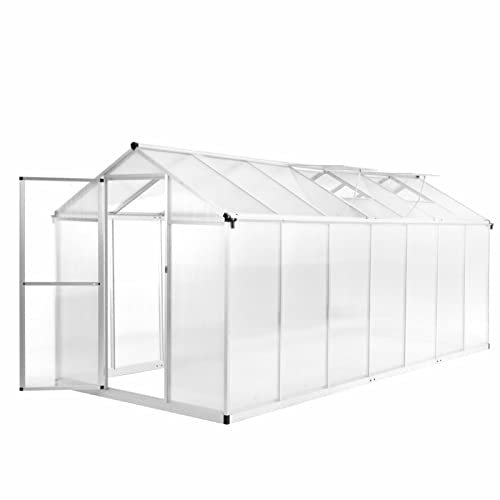 Yolola Aluminium Gewächshaus Gewächshaus Glas für den Garten Garten Tomatenhaus Frühbeet Alu Gewächshäuser Treibhaus Winterfest Gewächshaus Groß 421 x 190 x 195 cm