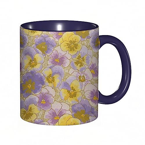 Tasse Keramik Handgezeichnetes Stiefmütterchen Blumen botanisches Aquarellmuster Kaffeetassen Große 330ml Mit Henkel 100% Handbemalt Trinkgläser Mit Griff Personalisierte Geschenk